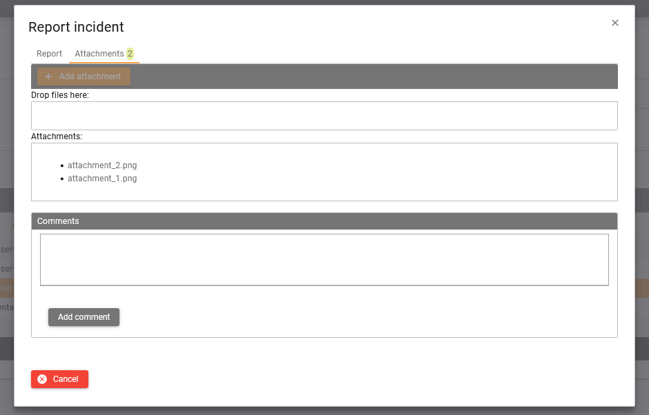 Screenshot placeholder: Incident dialog Attachments tab