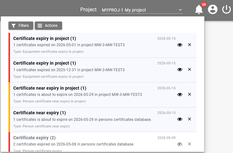 Screenshot placeholder: Notification list with a certificate near-expiry entry