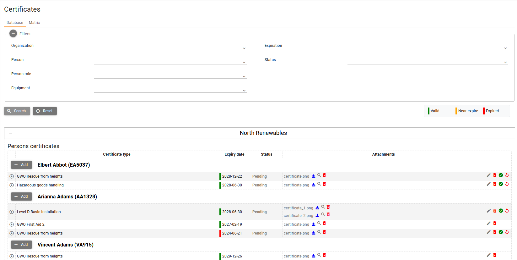 Screenshot placeholder: Certificates screen Database tab