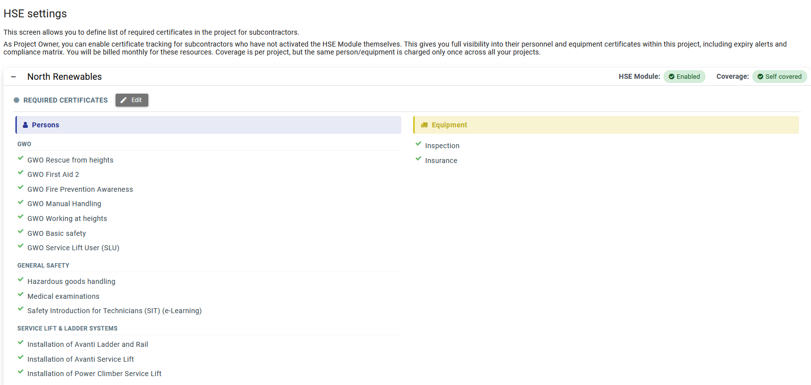 Screenshot placeholder: HSE settings required certificates